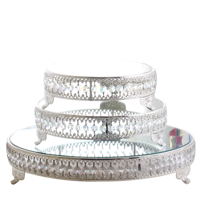 Diameter 31/25cm silver cake stand crystal tray glass mirrorl tray pastry accessories for wedding decoration DGP009