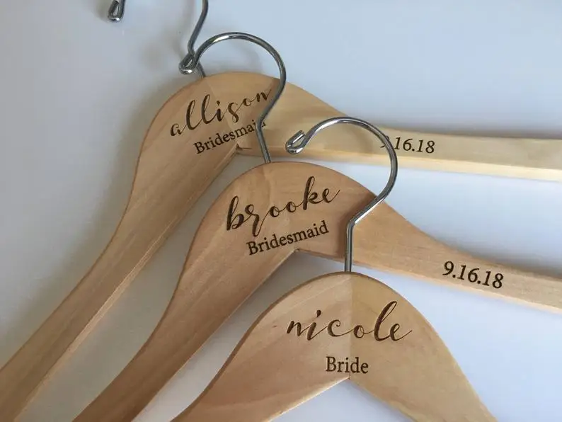 Engraved Bridesmaid Hangers , Wedding Dress Hanger,Personalized Wedding Hanger Nature Color