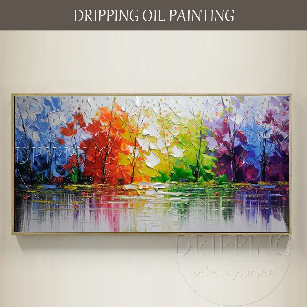 Excellent Artist Hand-painted High Quality Rich Colors Abstract Lake Oil Painting on Canvas Vivid Landscape Lake Oil Painting