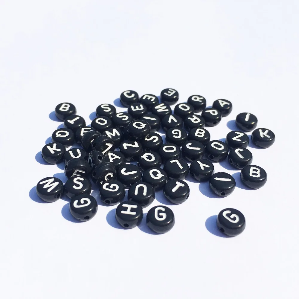 

3600PCS 4*7MM Flat Round Black with White A-Z Printing Acrylic Alphabet Letter Beads for Bracelet DIY English Character