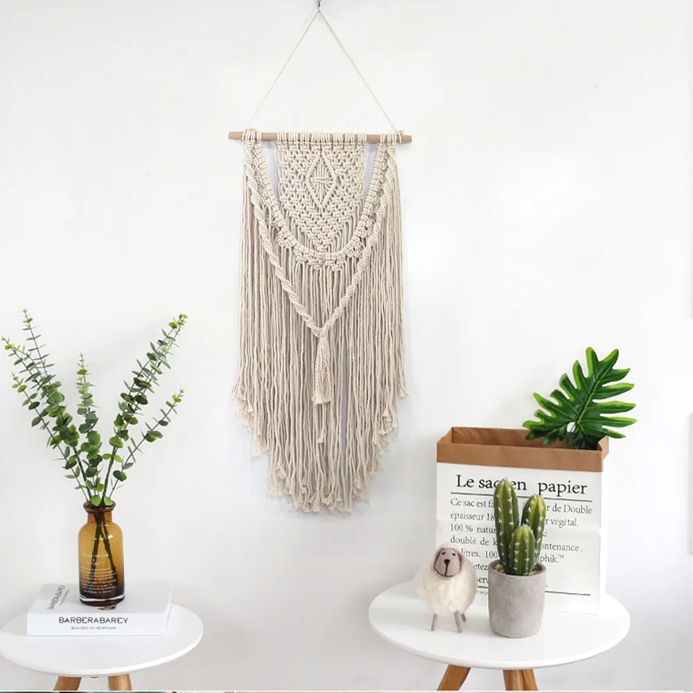 Hand Knotted Macrame Wall Art, Handmade, Hanging Tapestry with Lace Fabrics, Bohemian Wedding Decoration, New