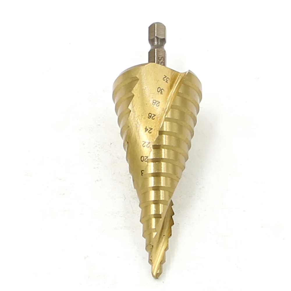 HSS Step 4241 Drill Bits 4mm-32mm Spiral groove Power Tools 1/4'' hex shank Wholesale Price 15 steps metal Drilling Titanium