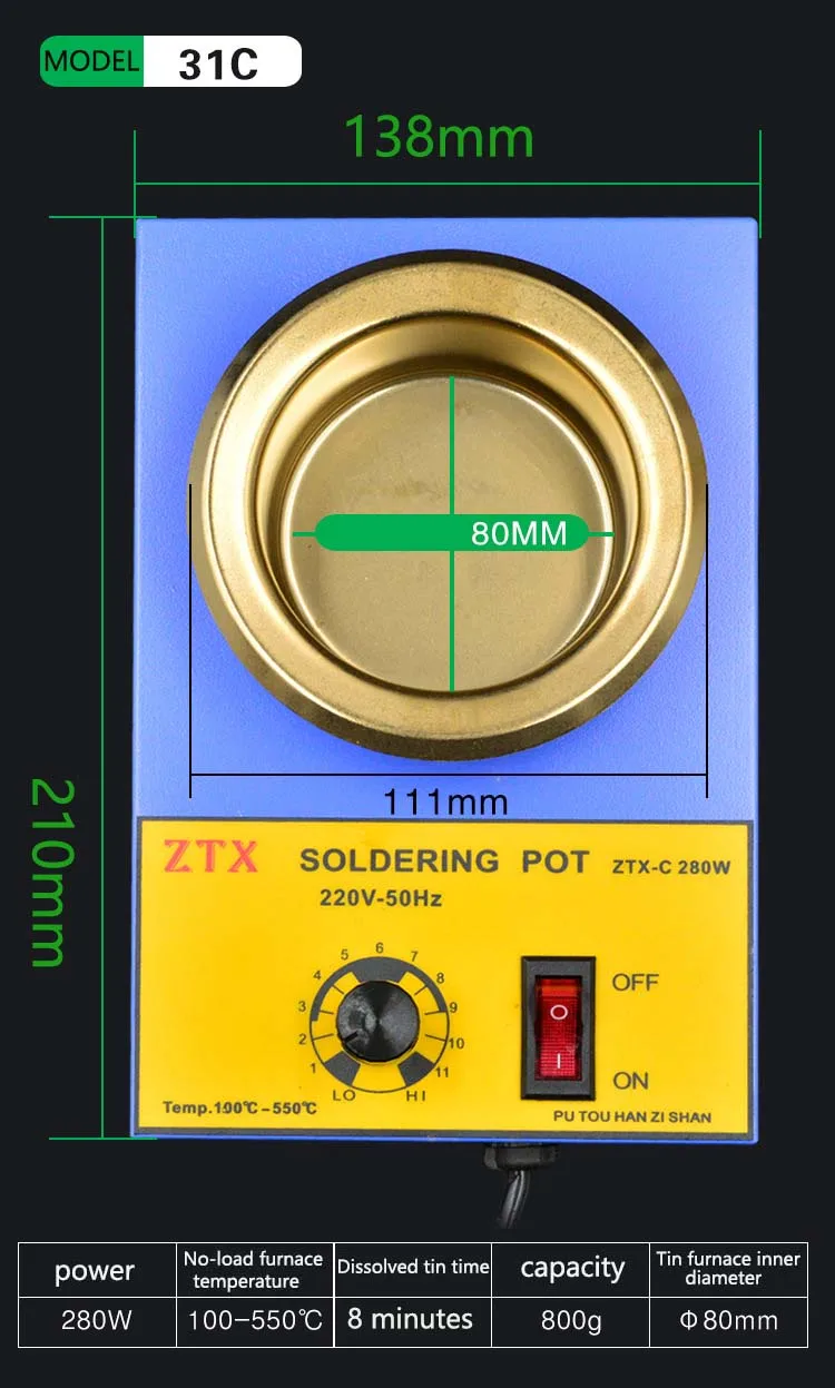 220V 160/280/350W   Adjustable Temperature Solder Pot Tin stove Melting Furnace Temperature  Soldering Desoldering Tinning Tools