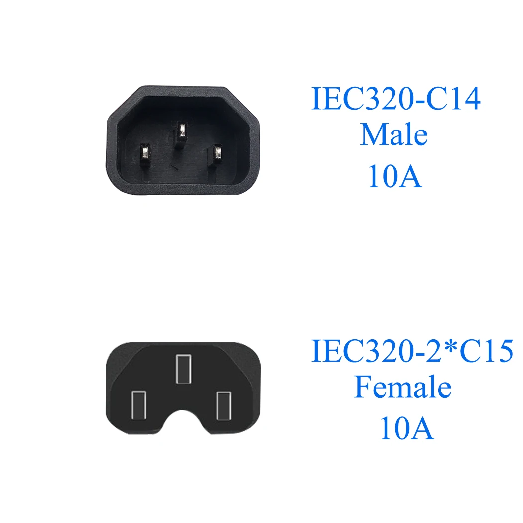 JORINDO IEC 320 C14 Male to Double C15 kettle plug Female Y Type Splitter Extension Power Adapter adaptor connector