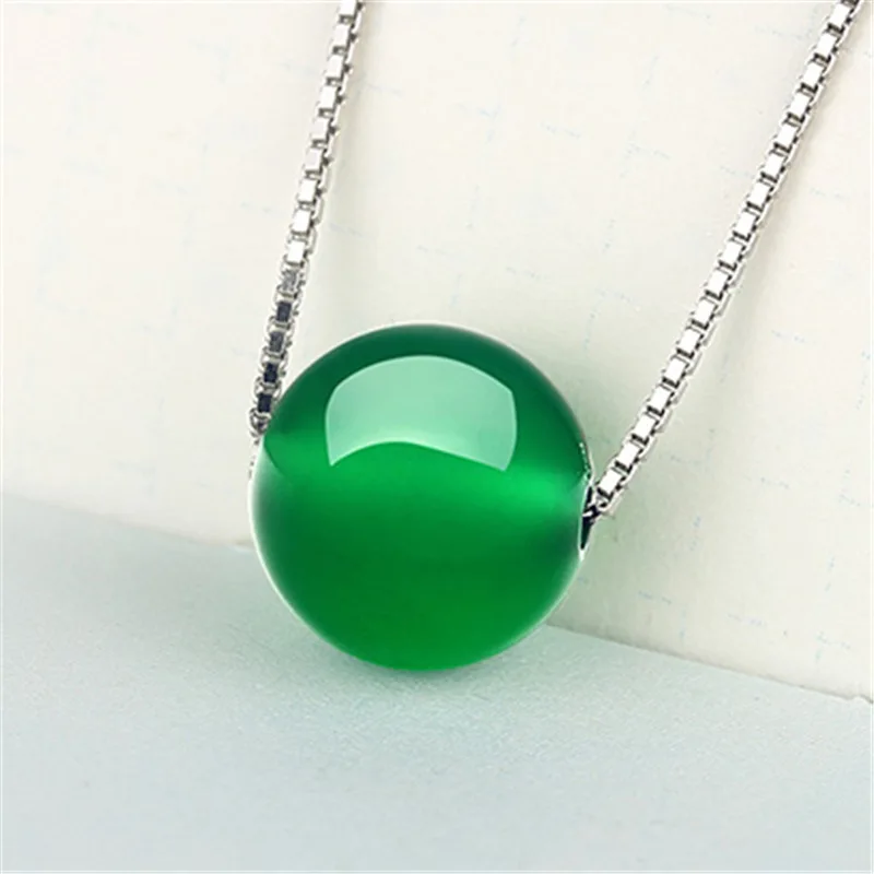 Fine Jewelry Natural 925 Pure Silver Necklace  Chalcedony Road Transit  Jadeite Clavicle Chain Bead Pendant