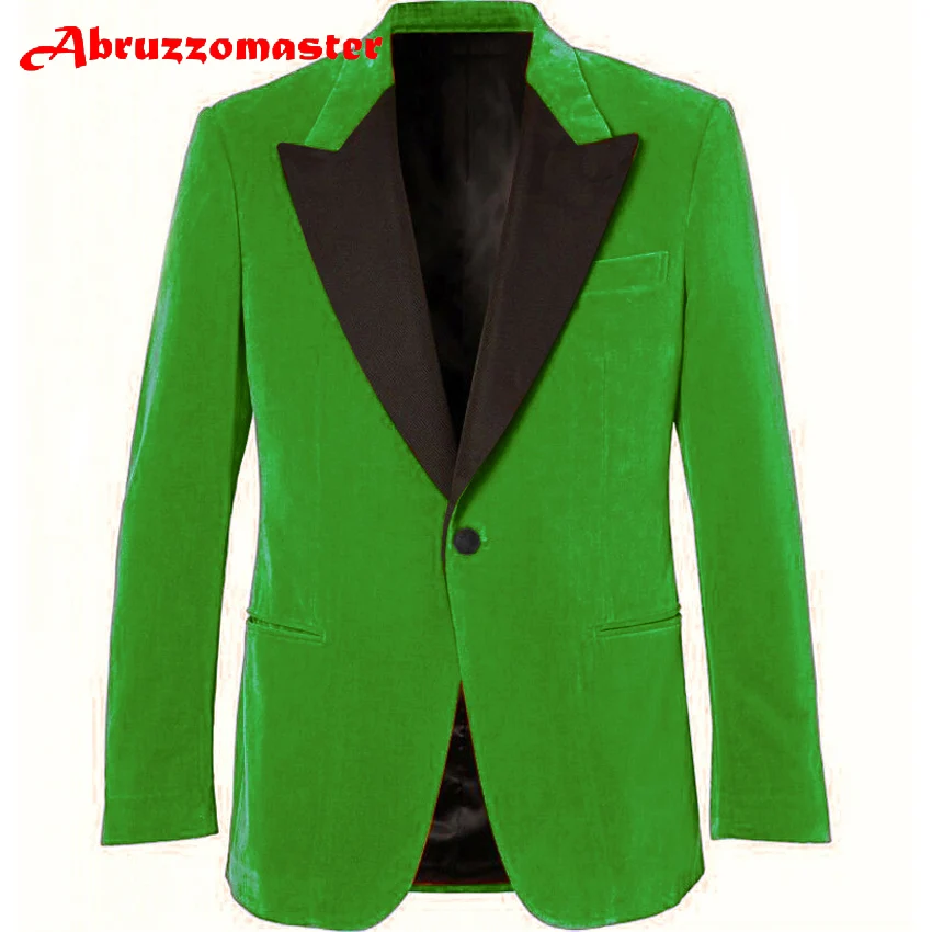 

Abruzzomaster Velvet Men's Dinner Party Suit 1 PSC Peak Lapel Prom Groom Coat Tuxedos Custom Made Man Suit Velvet Blazer