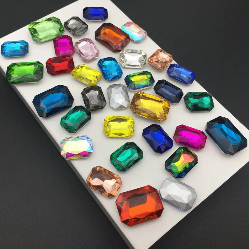 Glass Crystal 4*6mm 6*8mm 8*10mm 10*14mm 13*18mm 18*25mm 18*27mm Colors Rectangle shape Glue on Crystals rhinestone beads diy