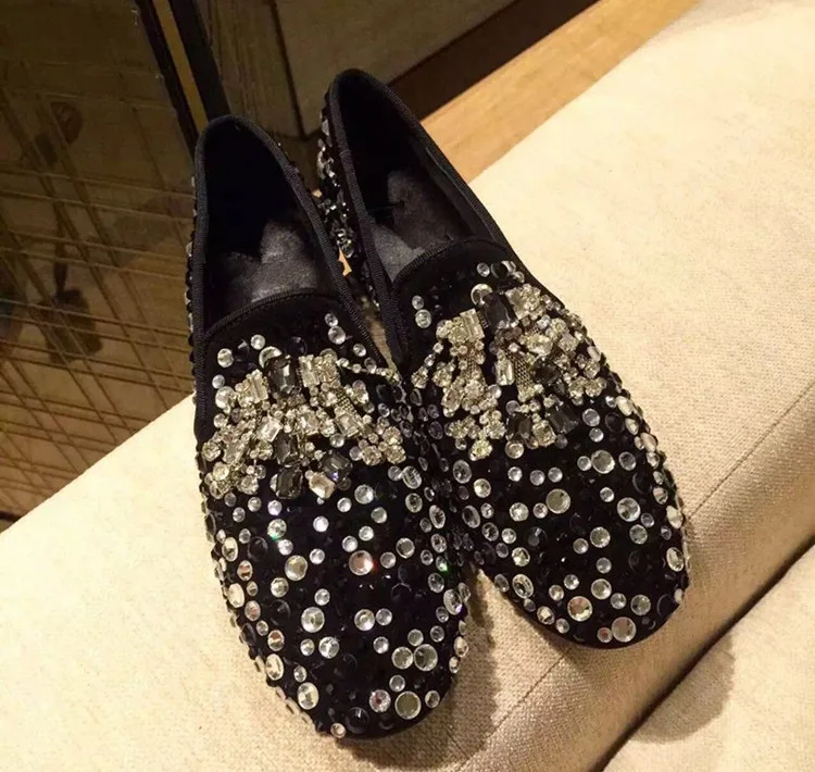 Frühling Gold schwarz 2024 handgemachte Strass Männer Schuhe Kristall Slipper männliche Luxus Party Hochzeit Schuhe schlüpfen auf Herren flache Schuhe