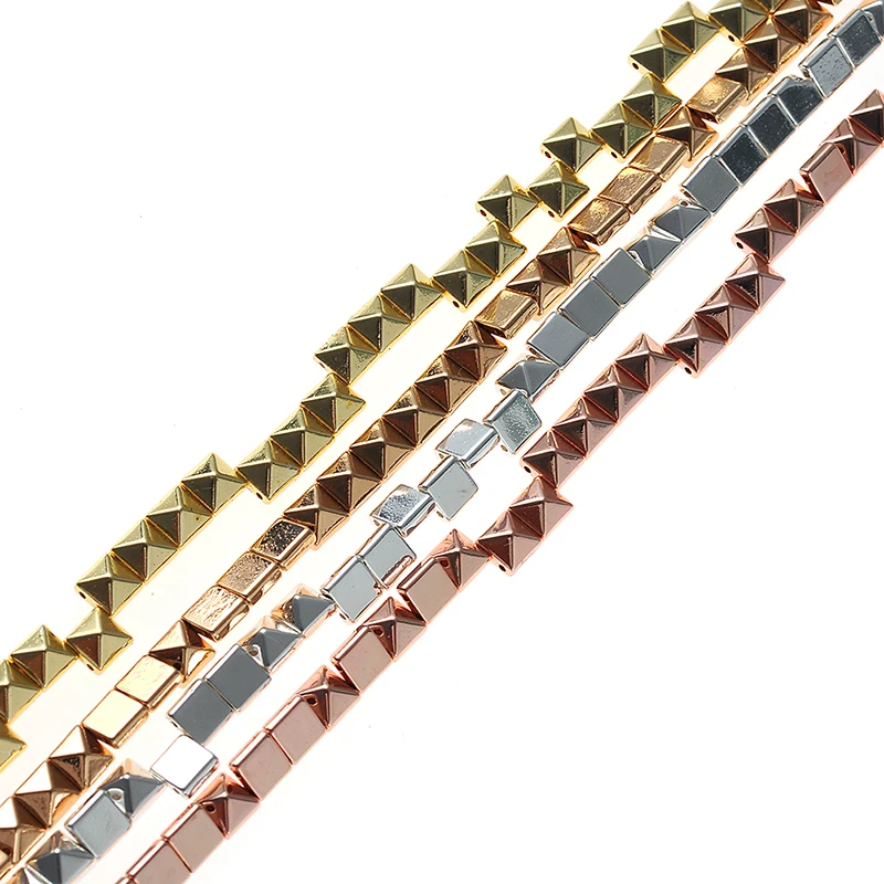 6mm Natural Stone Beads Smooth Plated Hematite Pyramid Shape Beads For Jewelry Making Beaded Diy Bracelet