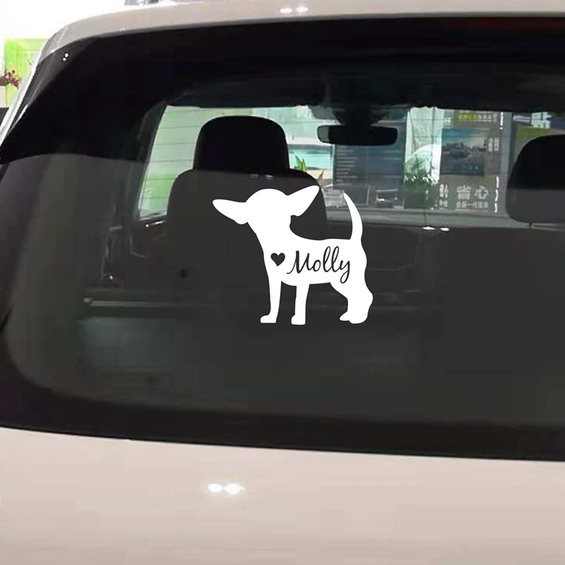 Cute Chihuahua Decal Personalized Dog Name Vinyl Sticker , Custom Pet Dog Silhouette Removable Decals Car Window Laptop Decor