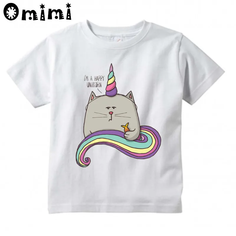 Kids Cute Cat Unicorn Design T Shirt Boys and Girls Great Casual Short Sleeve Tops Children's Funny Harajuku Cartoon T-Shirt