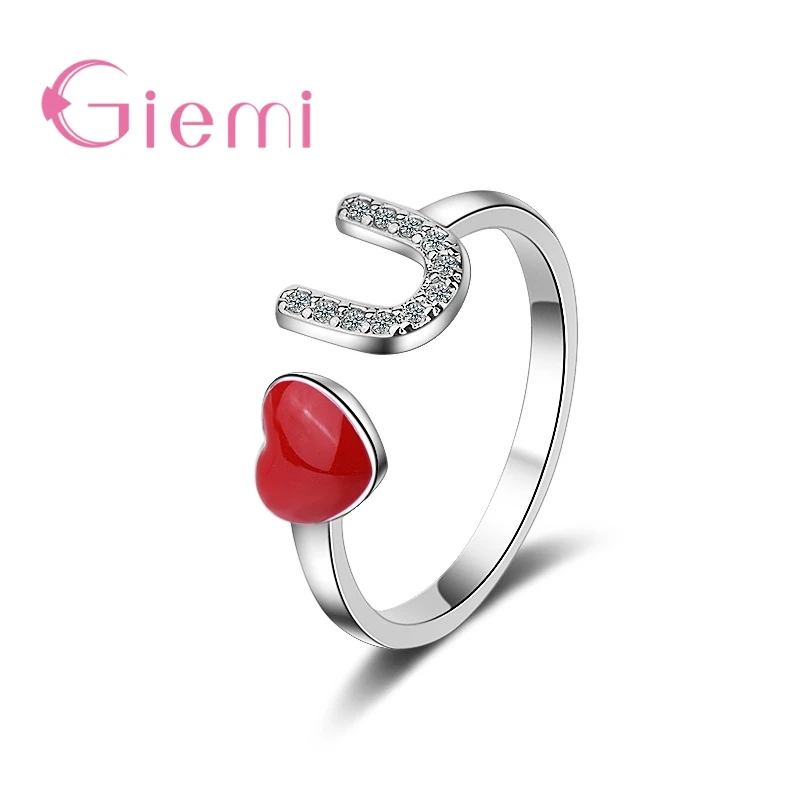 Love Shape Crystal Stone Opening Adjustable Size Ring for Girlfriend Gift Jewelryand Cubic Zirconia