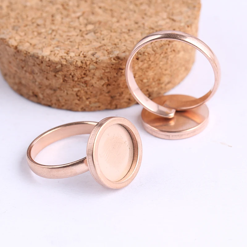 Onwear, 10 Uds., chapado en oro rosa, ajuste de anillo de cabujón redondo de 12mm, espacios en blanco, ajuste de base de acero inoxidable ajustable,