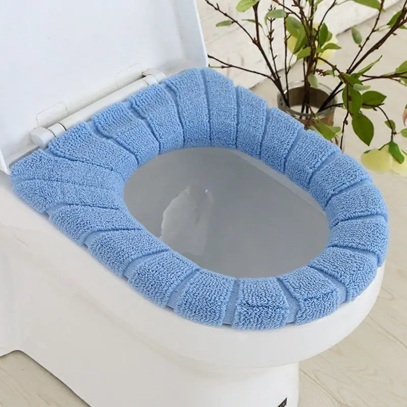 High-end Winter Warm Toilet Cushion Toilet Mat Thick Knitted Coral 100% Cotton Soft Seat Cover Set bathroom Toilet Seat Covers