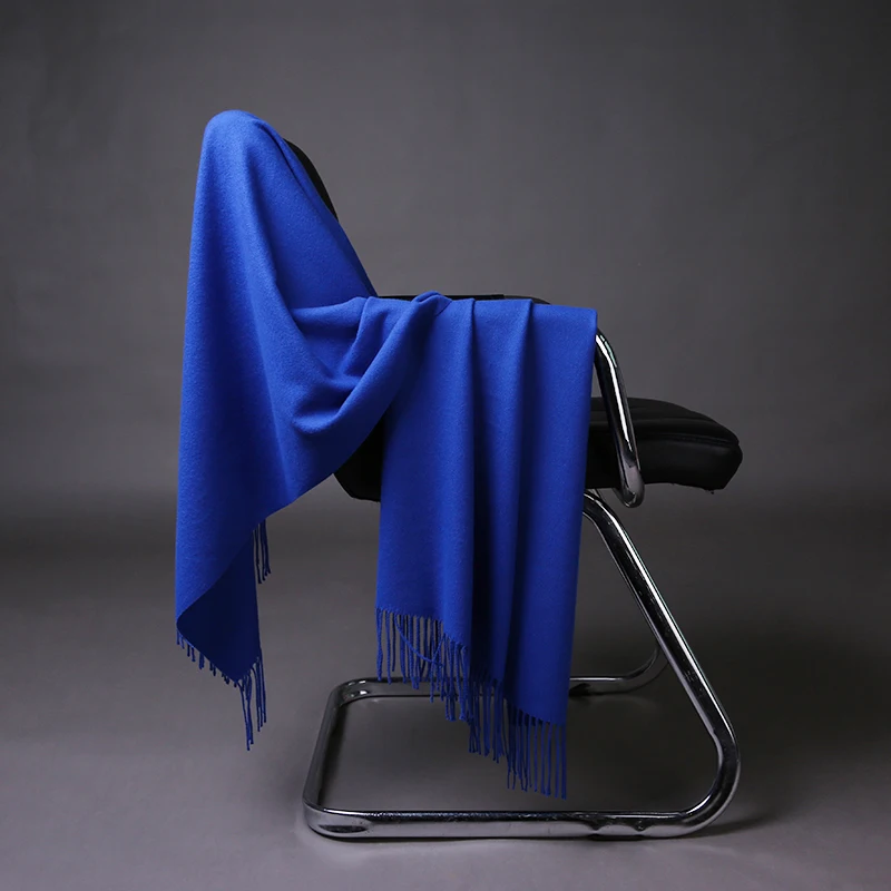 Women solid blue cashmere shaw cashmere scarves with tassel lady winter warm scarf high quality female party outdoors big shawl