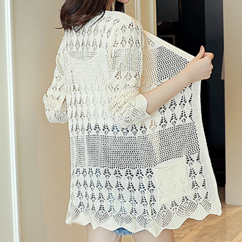 Suéter suelto con agujeros, abrigo pequeño en aire acondicionado, prenda superior sin forro, vestido largo