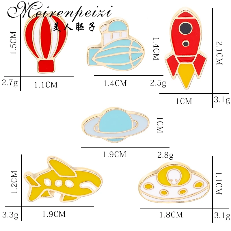 Meirenpeizi Pins and brooches Space Boat ,dolphin ,rocket pins hot air balloon pins Badges Hard enamel lapel pin jewelry