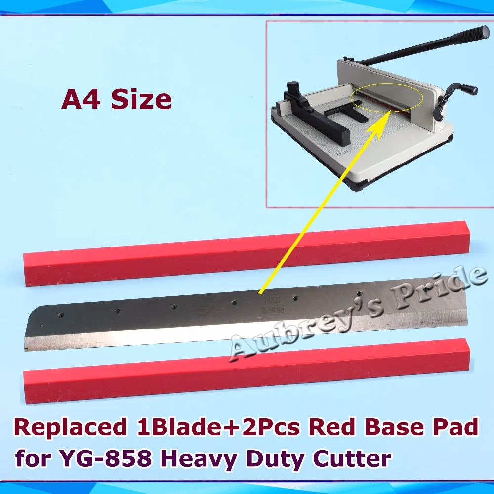 A4 Size 1Pc Blade +2Pcs Red Base Pad New YG-858 Replaced Steel Blade for Heavy Duty Stack Paper Ream Guillotine Cutter Machine