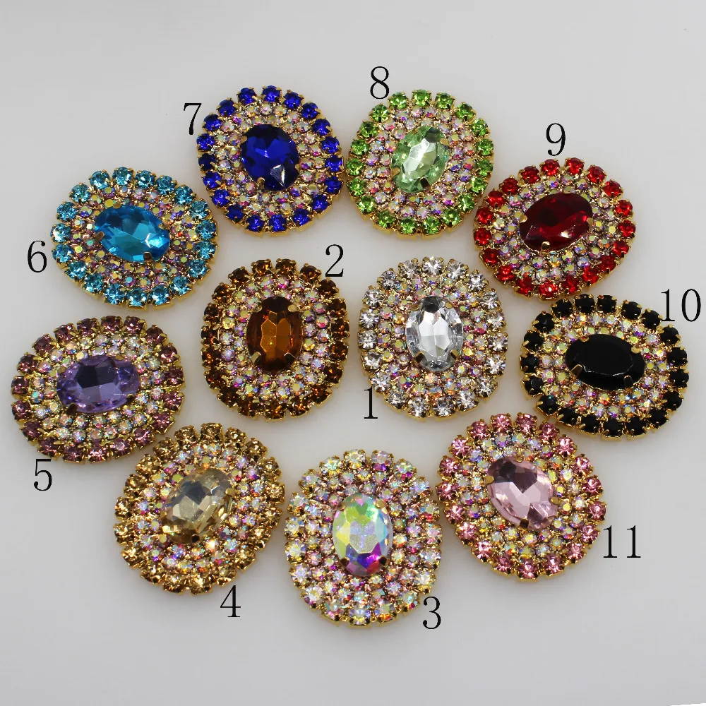 5Pcs 25*30mm Oval AB rhinestone Button clear glass gold Wedding Bride holding flowers decorate hair accessories scrapbook