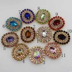 5Pcs 25*30mm Oval AB rhinestone Button clear glass gold Wedding Bride holding flowers decorate hair accessories scrapbook