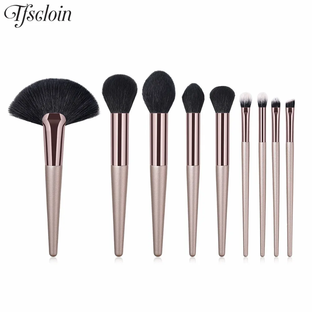 TFSCLOIN – pinceaux de maquillage pro, outil cosmétique, brosses souples, à manche champagne, pour fard à paupières, sourcils, 9 pièces