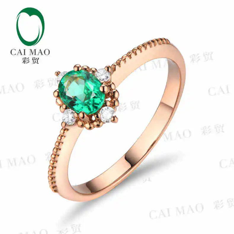 

CaiMao 0.35ct Natural Emerald 18KT/750 Rose Gold 0.1ct Round Cut Diamond Engagement Ring Jewelry Gemstone