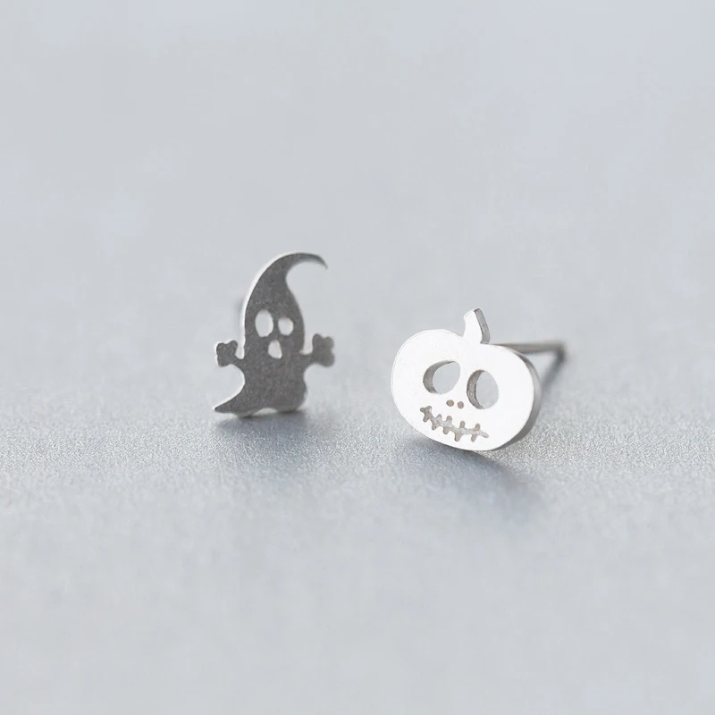 MloveAcc 100% 925 Sterling Silver Women Jewelry Fashion Tiny Easter Ghost Pumpkin Stud Earrings for Daughter Girls