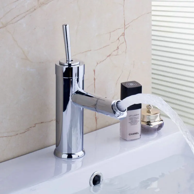 Chrome Faucet Bathroom Basin torneira Modern Design Rotatble Water Outlet Chrome Polished  Sink Mixer Tap Deck Mounted