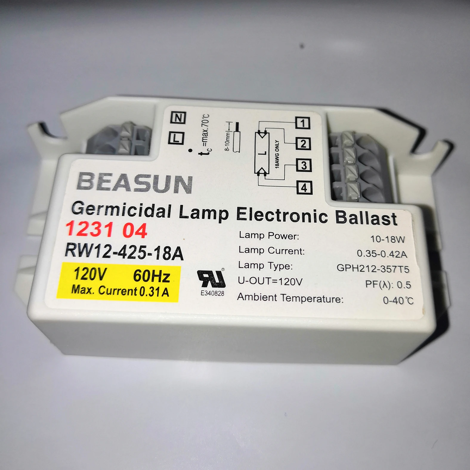 US Germicidal Lamp Electronic Ballast 120V 18W for Lamp GPH287-357T5 TUV16W 50000h Working Time RW12-425-18A UL Certificate