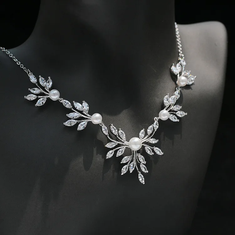 SLBRIDAL Copper Wedding Cubic Zircon Jewelry Set Bridal CZ Necklace Earring Set Banquet Party Jewelry Set Bridesmaids Jewelry