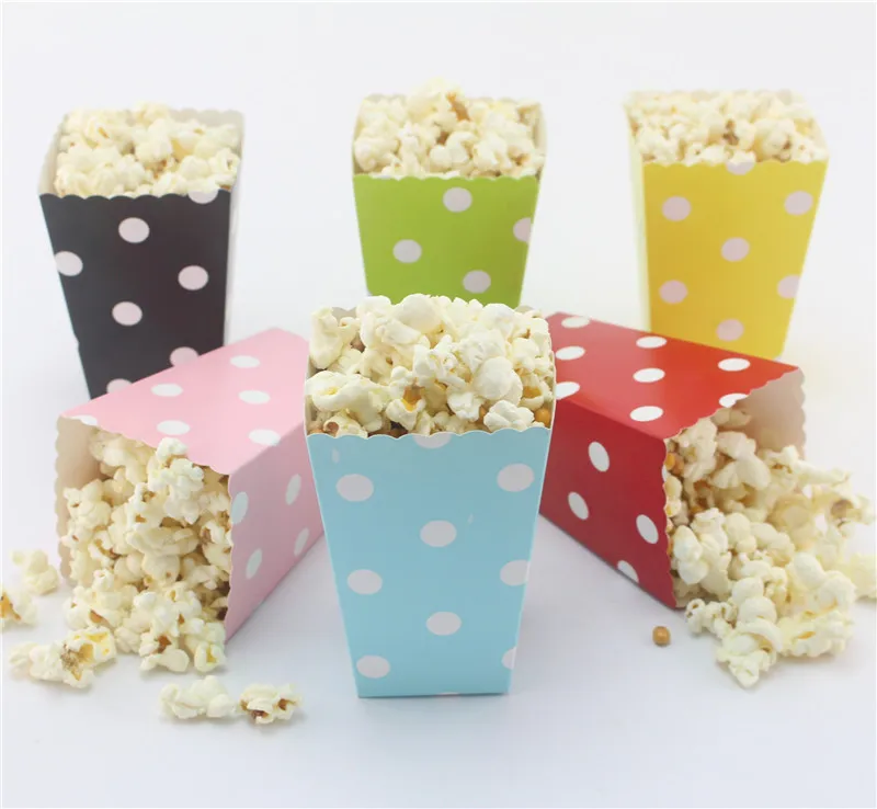 

Pick Styles 720 Pcs Paper Popcorn Boxes,Pink Black Yellow Red Green Blue Polka Dot Party Favor Cups,Mini Candy Treat Snack Movie