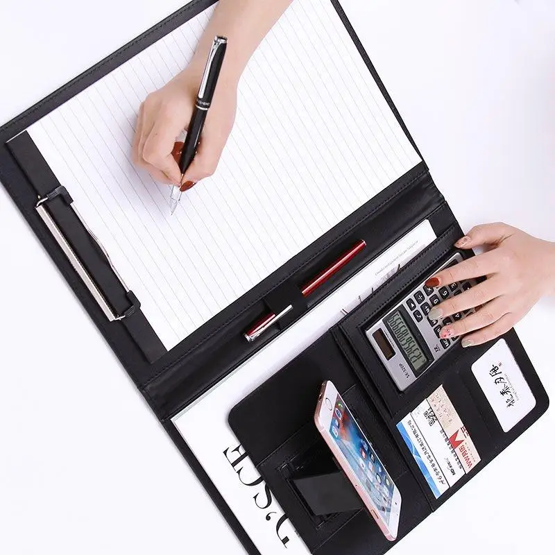 A4 PU Leather Folder Padfolio job executive Multi-function Office Organizer Planner Notebook School Office Folder for Documents