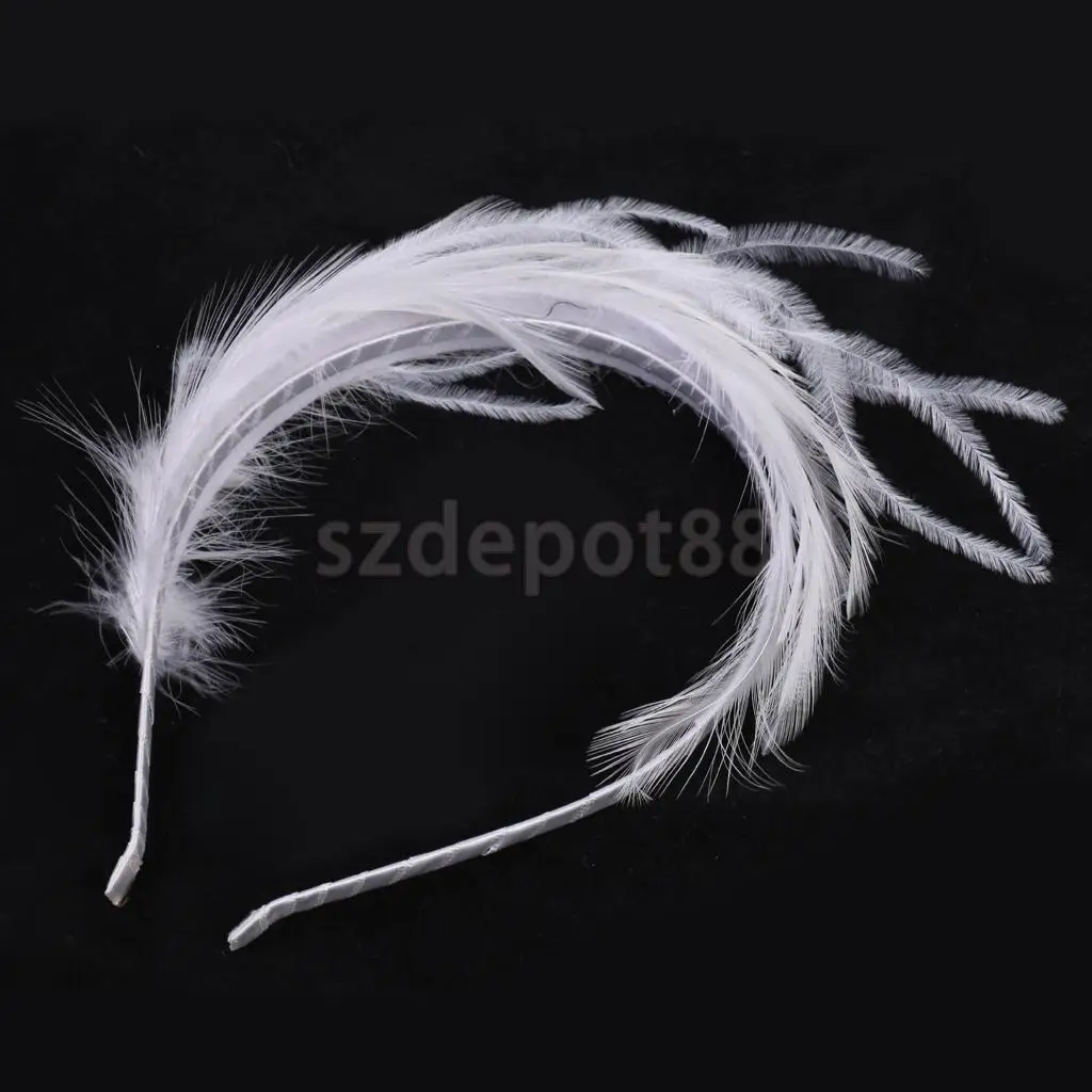 Women Girls Bride white Feather Headband Party Fascinator Hair Headpiece