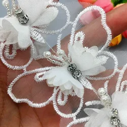 10X 3D Butterfly Flowers Diamond Rhinestones Lace Trim Ribbon Embroidered Wedding Dress Hat Sewing Accessories for Clothes