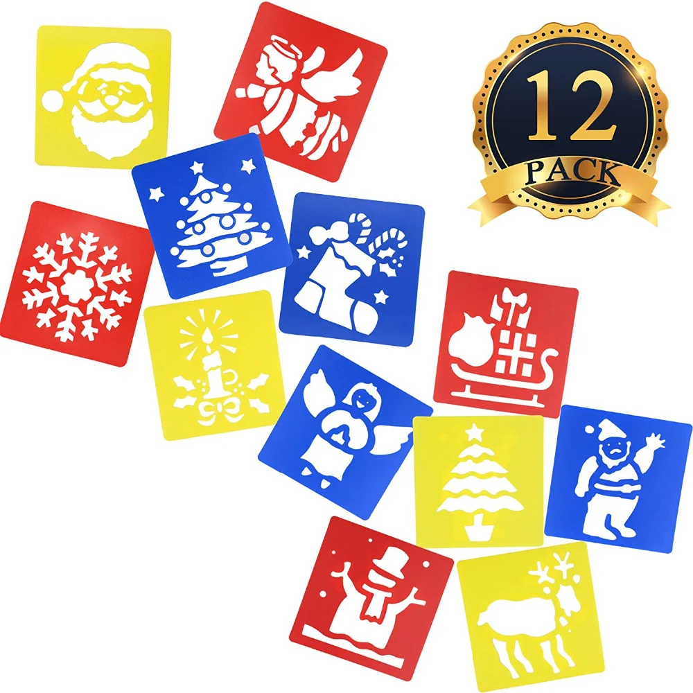 12 Pcs Plastic Painting Stencils Winter Drawing Spraying Templates for Kids Crafts