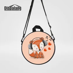 Dispalang New Cartoon Fox Printed Messenger Bags For Girls Lovely Animal Round Rugtas Toddler Custom Mini Crossbody Shoulder Bag