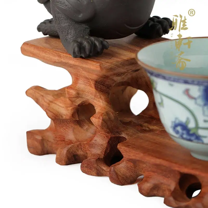 Z jade stone carving rosewood Zhai Gallery base decoration crafts teapot base rectangular base level