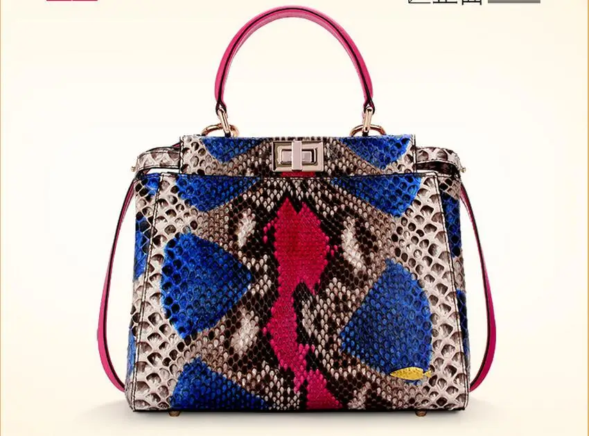 100% Genuine Python Snake Skin Bag Lady women Designer Handbag, Colorful Snake Leather Women Shoulder Bag