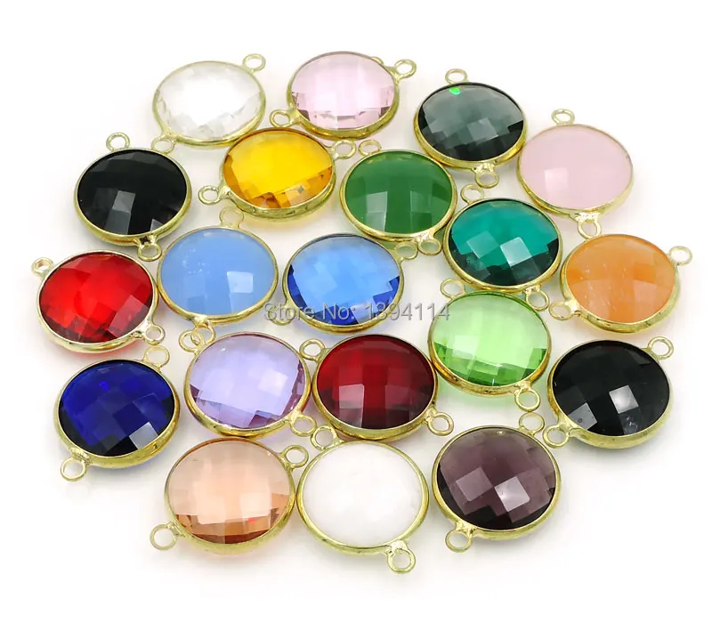 Mixed Colors Glass Quartz Faceted Round Connectors Gold Plated 8mm 10mm 12mm 14mm 16mm 18mm 20mm 25mm