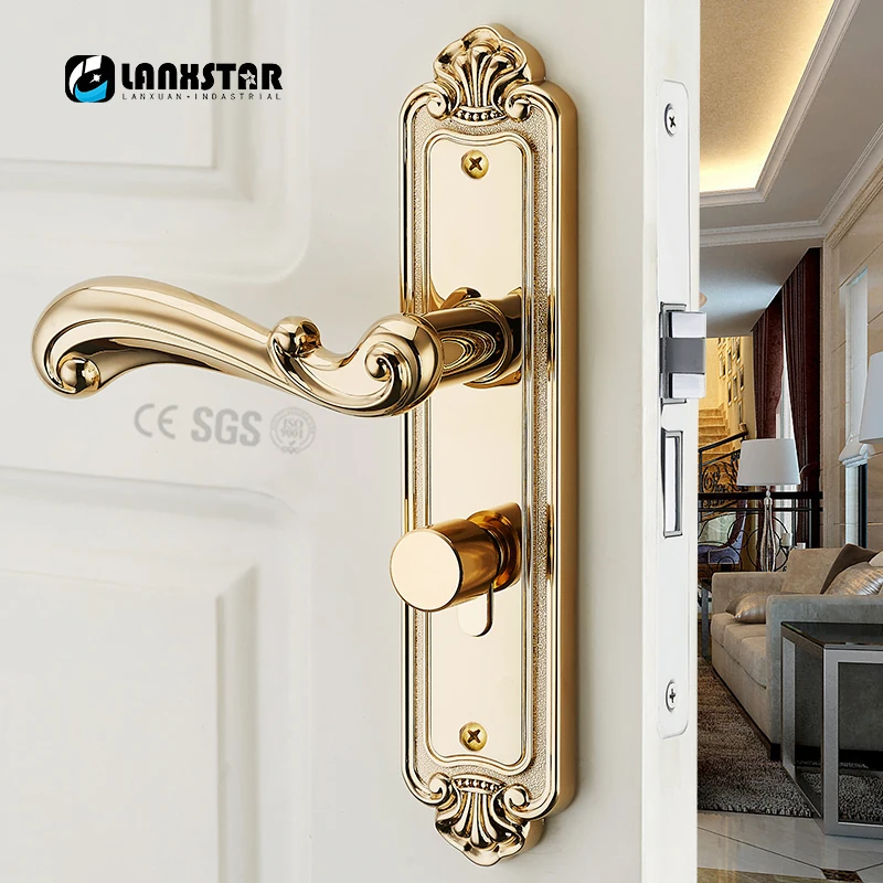 Imagem -05 - Estilo Europeu Lockconjunto Lidar com Armário Pvd Fechaduras Dourado Interior Porta Clássica Alça de Bloqueio Mecânico