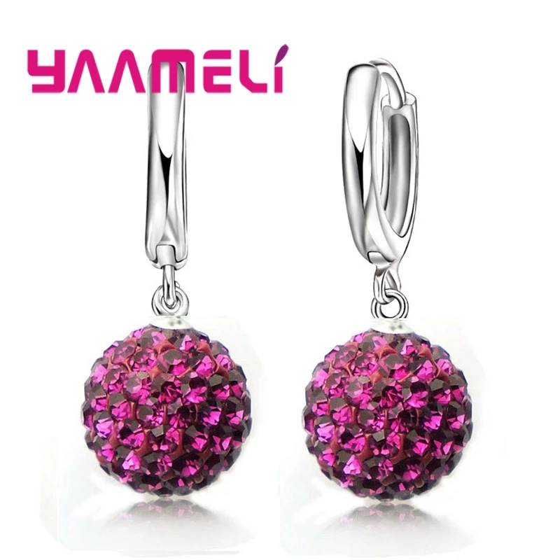 Top Sale 925 Sterling Silber Farbe glänzende Kristall Pflaster Disco Ball Creolen Schmuck Großhandel Drops hipping Frau Schmuck