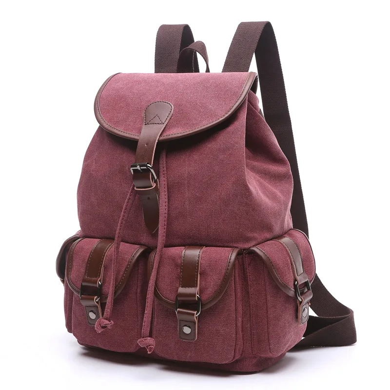 Casual Women Canvas Backpack Drawstring Bag Schoolbag for Teenagers Girls Bagpack Vintage Knapsack Mochila Bolso Travel Rucksack