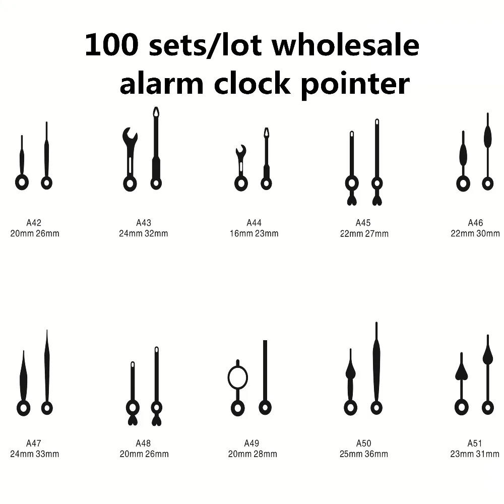 100 Sets DIY Alarm Clock hand Accessories Metal Needle Pointer Hour Hand Minute Hour Set Needles Clocks Home Decor Promotion