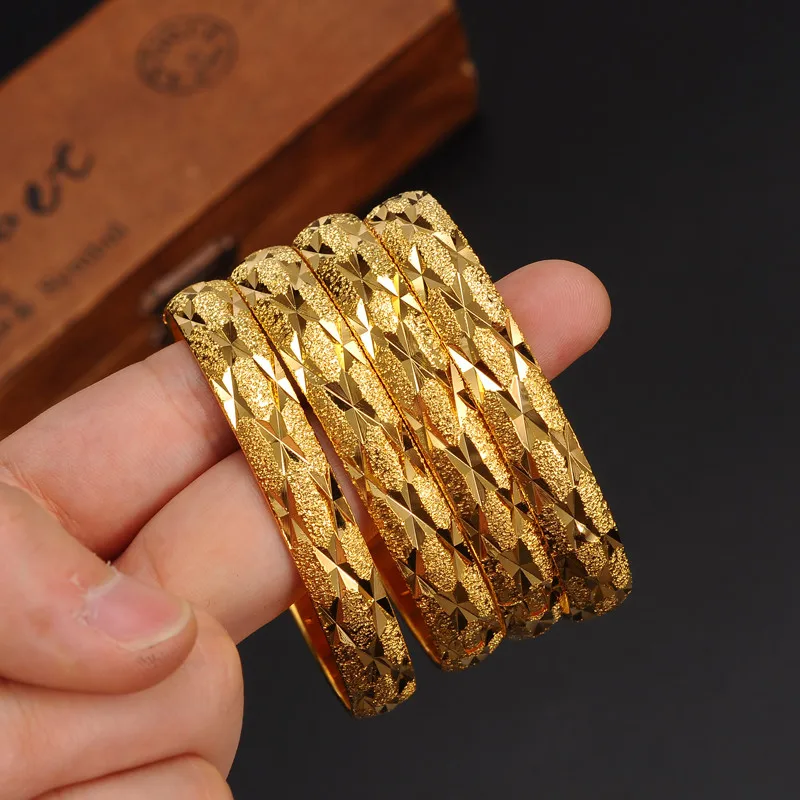 Bangrui  (4 Pieces) Wholesale Fashion Bangle Jewelry Gold Color Dubai Bracelet for Men/Women Africa Arab Items