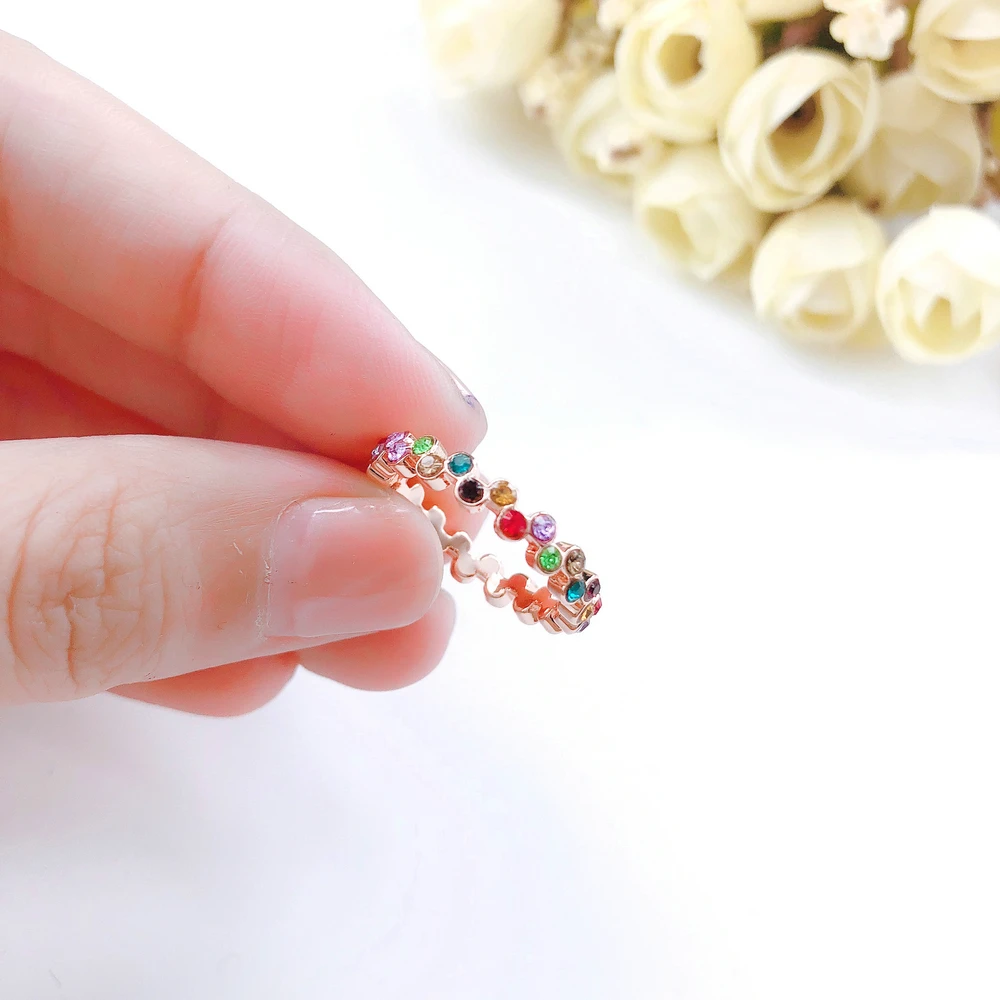 ZHOUYANG Ring For Women Elegant Style Multicolor Austrian Crystal Rose Gold Color Anniversary Gift Fashion Jewelry DZR002