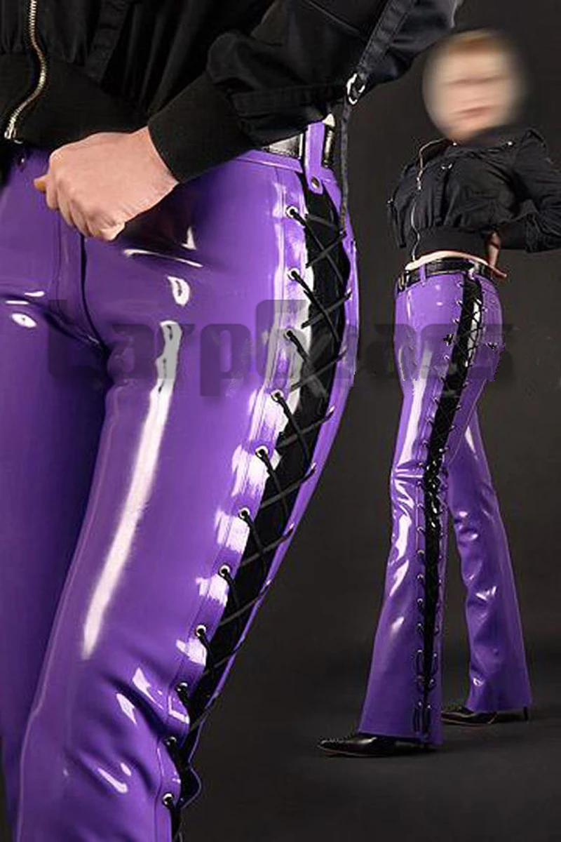 

Handmade Latex Rubber Gummi Jeans Pants Trousers Tights Lacing Up Pants Custom Made (without belt)