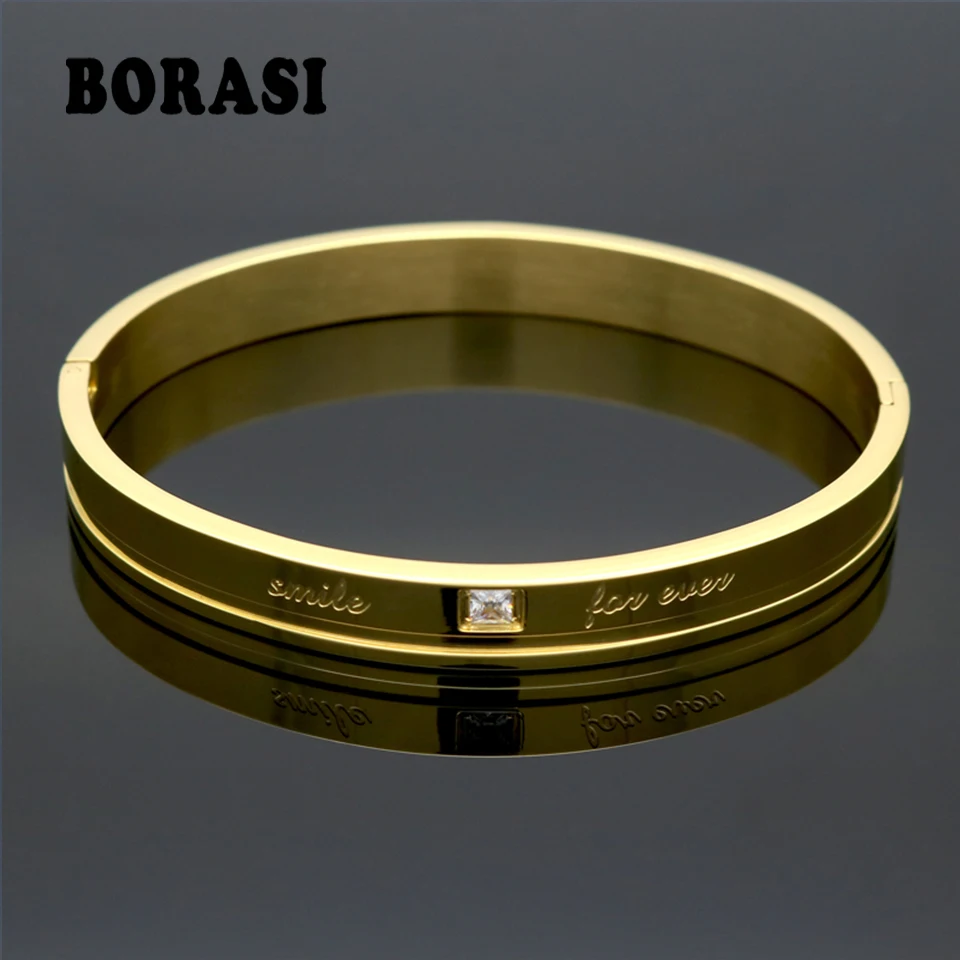 Couple Gold Color Designer Stainless Steel Bangles Crystal Cuff Buckle Love Opening Bracelet For Women Jewelry Pulseiras