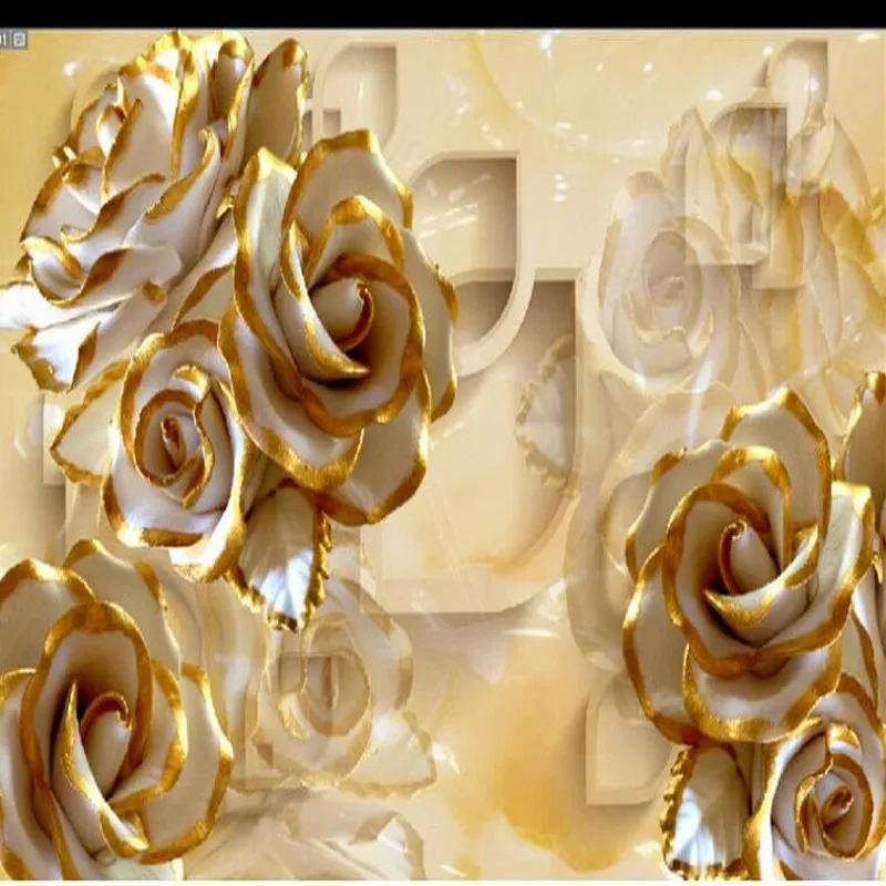 wellyu  Custom large frescoes 3D reliefs roses jade carving shading TV backdrop wallpaper papel de parede para quarto