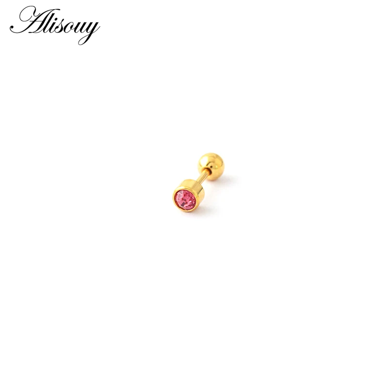 Alisouy 2pc 316l Surgical Steel Crystal  Assorted Colors Ear Stud Piercing Simple Style Screw-Back Earring Sexy Girls Jewelry