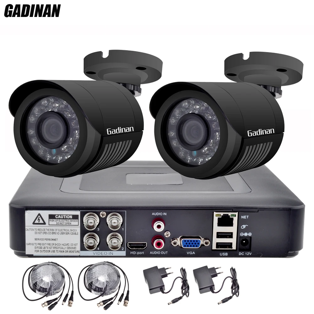 GADINAN 4CH AHD 1080N DVR with 2PCS 720P/960P/1080P Optional Weatherproof Bullet CCTV Home Surveillance Camera System DVR Kit